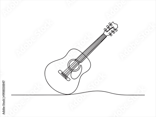 Acoustic guitar continuous one line drawing vector. Music symbol. Acoustic Guitar Continuous Line Illustration
