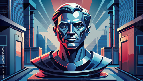 Very beautiful minimalist studio portrait of a faceless steel bust, reflecting light and modern aesthetics inspired by innovation-driven environments such as MIT, Massachusetts, USA.