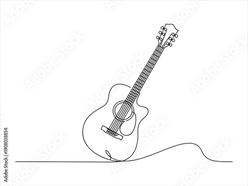Acoustic guitar continuous one line drawing vector. Music symbol. Acoustic Guitar Continuous Line Illustration