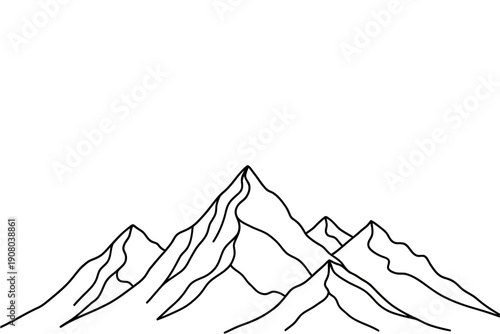 A minimalist line drawing of a mountain range against a white background