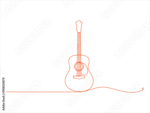 Acoustic guitar continuous one line drawing vector. Music symbol. Acoustic Guitar Continuous Line Illustration