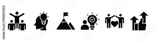 Team building banner web icon vector illustration concept with icons of team spirit, inspiration, goals, competence, support, and motivation