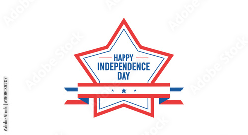 Happy Independence Day star shaped badge with ribbons, vector illustration for banner or poster