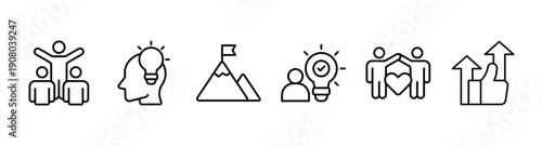 Team building banner web icon vector illustration concept with icons of team spirit, inspiration, goals, competence, support, and motivation