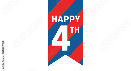 Happy 4th of July banner with red, white, and blue diagonal stripes, patriotic ribbon, for Independence Day celebration or USA national holiday, Isolated on transparent background, png