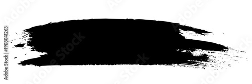 Grungy black ink paint brush stroke on transparent background. Dirty artistic design element