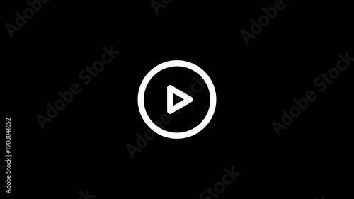 Modern play button icon with sunburst design on black background