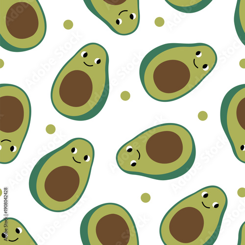 Vector seamless pattern with cute avocado halves