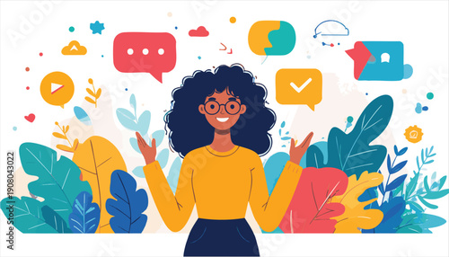 Woman Surrounded by Social Media Icons