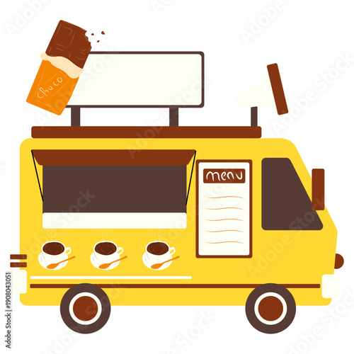 Yellow Cartoon Coffee Food Truck