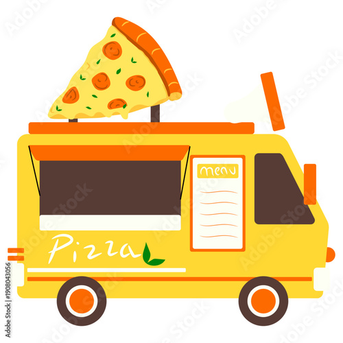 Yellow Pizza Food Truck Illustration