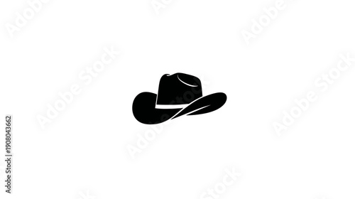 A black and white illustration of a cowboy hat in the center of a white background