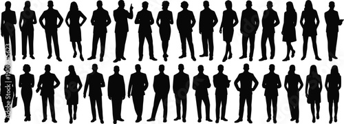 Business people silhouettes collection standing poses, professional corporate workforce diversity concept illustration, flat vector isolated white background design