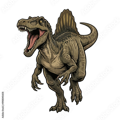 Realistic Brown Spinosaurus Dinosaur Walking Illustration