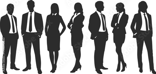 Business people silhouettes standing together, professional corporate team concept, leadership diversity success illustration, flat vector isolated white background banner design