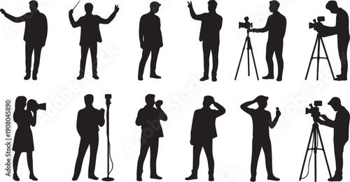 Silhouette Figures Engaged In Various Filming Activities