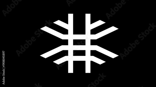 Graphic with a central square grid, with lines radiating outwards and upwards, all in white