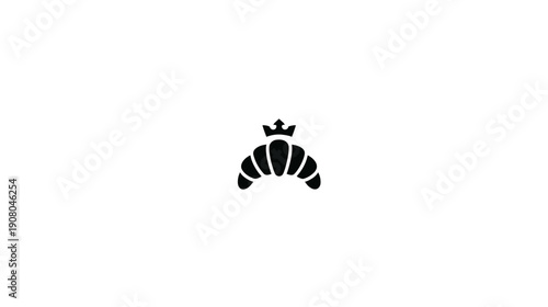 A simple, black logo of a croissant, topped with a small crown on a white background