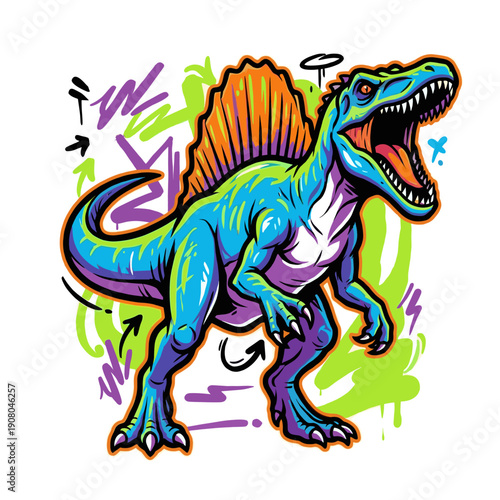 Colorful Urban Graffiti Style Spinosaurus Art