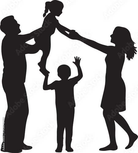 Family Members Holding Hands Together Silhouette