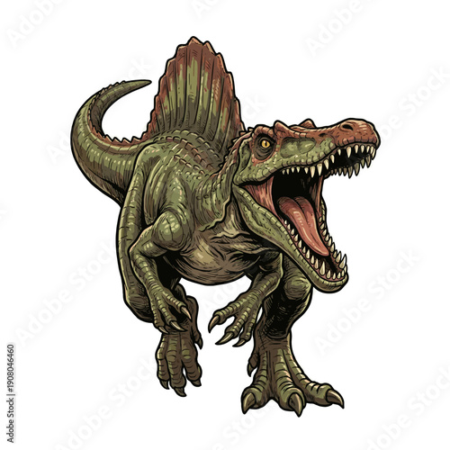 Fierce Green Spinosaurus Dinosaur Roaring Illustration