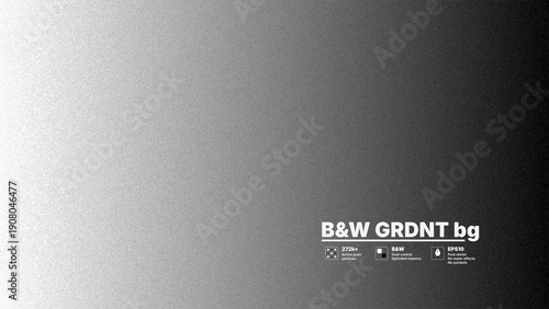 Abstract vector background with high detailed noise and grainy texture. Monochrome black and white gradient overlay with dust particles. Retro film effect with grain dots for modern design.