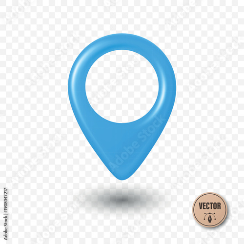 Vector 3d Realistic Blue Map Pin Icon. Location Marker with Hole. Map Pin Symbol, Map Pin Badge for GPS, Navigation, Address, Place Pointer