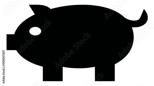 A simple, flat illustration of a black pig silhouette with a white eye on a white background