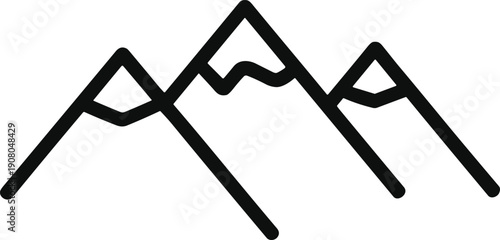 Minimalist mountain line icon illustration, abstract alpine peaks symbol, modern outdoor landscape vector design for travel branding