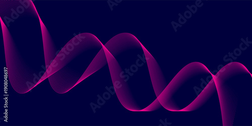 Abstract glowing wave lines on dark blue background. Dynamic wave pattern. Modern flowing wavy lines. Futuristic technology concept. Suit for banner, poster, cover, brochure, flyer, website