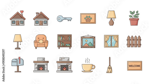 Collection of flat icon elements for home and lifestyle