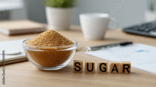 Sugar granules on wood desk...