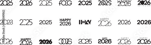 Collection of various new year labels and numbers on white background