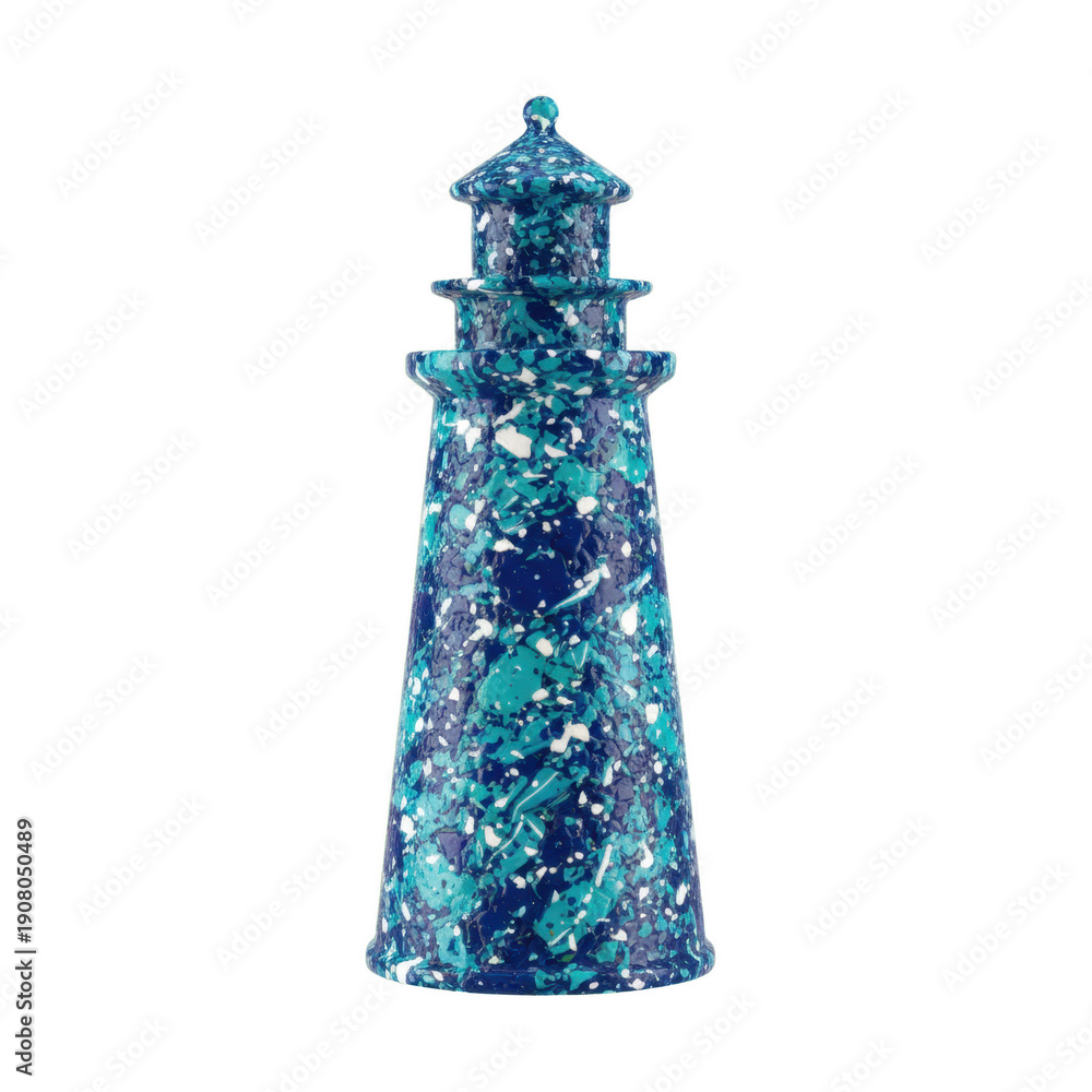 Obraz premium Decorative Lighthouse with Marbled Blue and Green Pattern