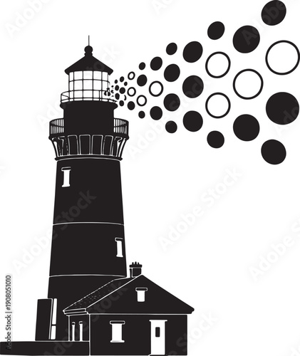 Lighthouse with bubbles floating away to the side  iconic coastal scene