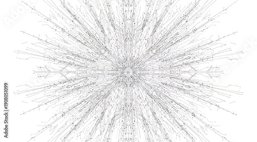 A black and white image of a burst of particles