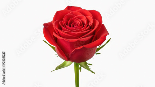 A single beautiful red rose isolated on white background