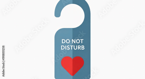 Blue do not disturb door hanger with red heart isolated on white background