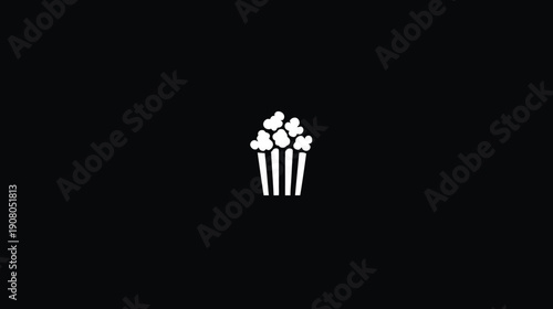 A white popcorn graphic against a black backdrop, centered and minimalistic