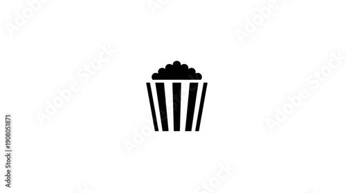 A simple, minimalist icon of a popcorn container overflowing with popped corn