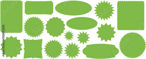 Collection of various green shapes with different edges and sizes