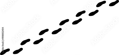 Repeated Diagonal Line of Black Footprints on White - Conveying Forward Momentum and Travel