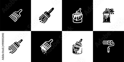Icon Set Vector of 8 Painting Tools and Home Renovation Supplies