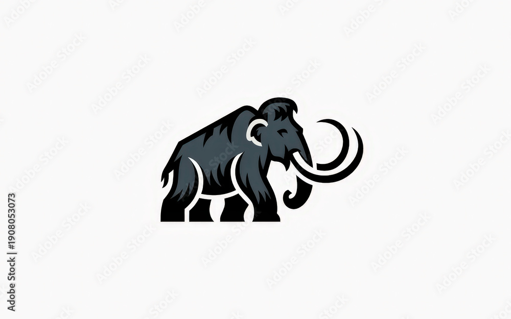 Fototapeta premium Black and white illustration of a mammoth with large tusks