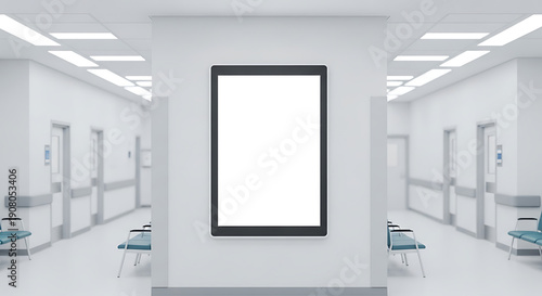 Blank Digital Signage in Hospital Waiting Room - Healthcare Advertising Mockup
