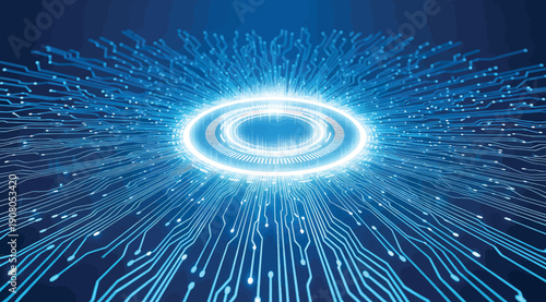 A blue light is shining in the dark with lines coming out of it