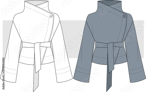 Women's streetwear casual jacket fashion design technical drawing, illustration. Winter wear, coat , cardigan vector. CAD, Mockup