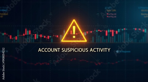 Alert notification indicating suspicious activity on an account, highlighted in bright yellow against a dark digital background.