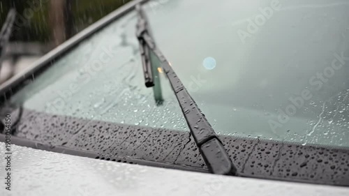 car windshield wiper during rainy conditions, clean minimalist windshield design