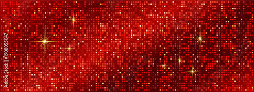 Glowing mosaic pattern with bright geometric squares and stars creating premium nightclub atmosphere, featuring shimmering confetti effects and warm LED lighting for festive celebrations.